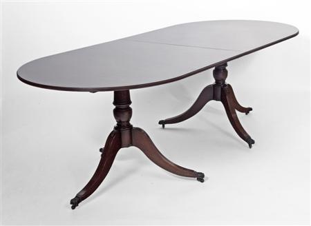 Appraisal: A Regency style mahogany triple pedestal dining table the brass