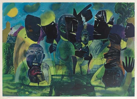 Appraisal: ROMARE BEARDEN - Baptism Color screenprint x mm x inches