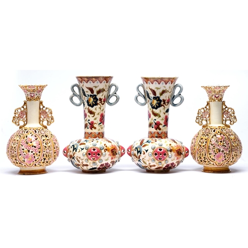 Appraisal: Two pairs of Zsolnay vases late th c one of