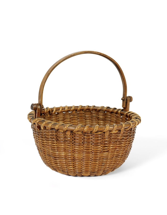 Appraisal: COASTAL MASSACHUSETTS HICKORY AND RATTAN BASKET WITH SWING HANDLE LATE