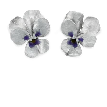 Appraisal: Pair of Gray and Purple Titanium Flower Earclips JAR Estimate