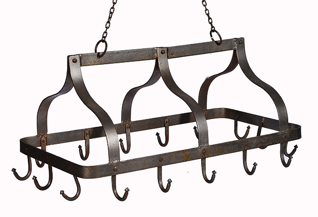 Appraisal: AN EARLY TH CENTURY WROUGHT IRON STRAPWORK POT HANGER approximately