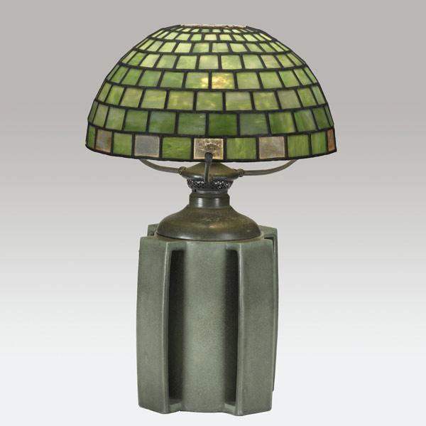 Appraisal: TECO Rare original factory lamp with cylindrical base flanked by