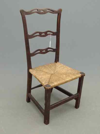 Appraisal: th c Ct Chippendale ribbon back rush seat side chair