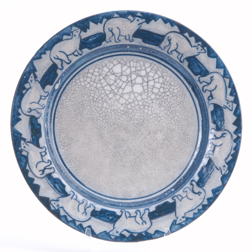 Appraisal: DEDHAM Crackleware plate in the Polar Bear pattern Cobalt stamp