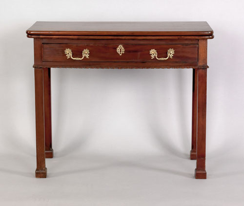 Appraisal: Philadelphia Chippendale mahogany card table ca the rectangular top over