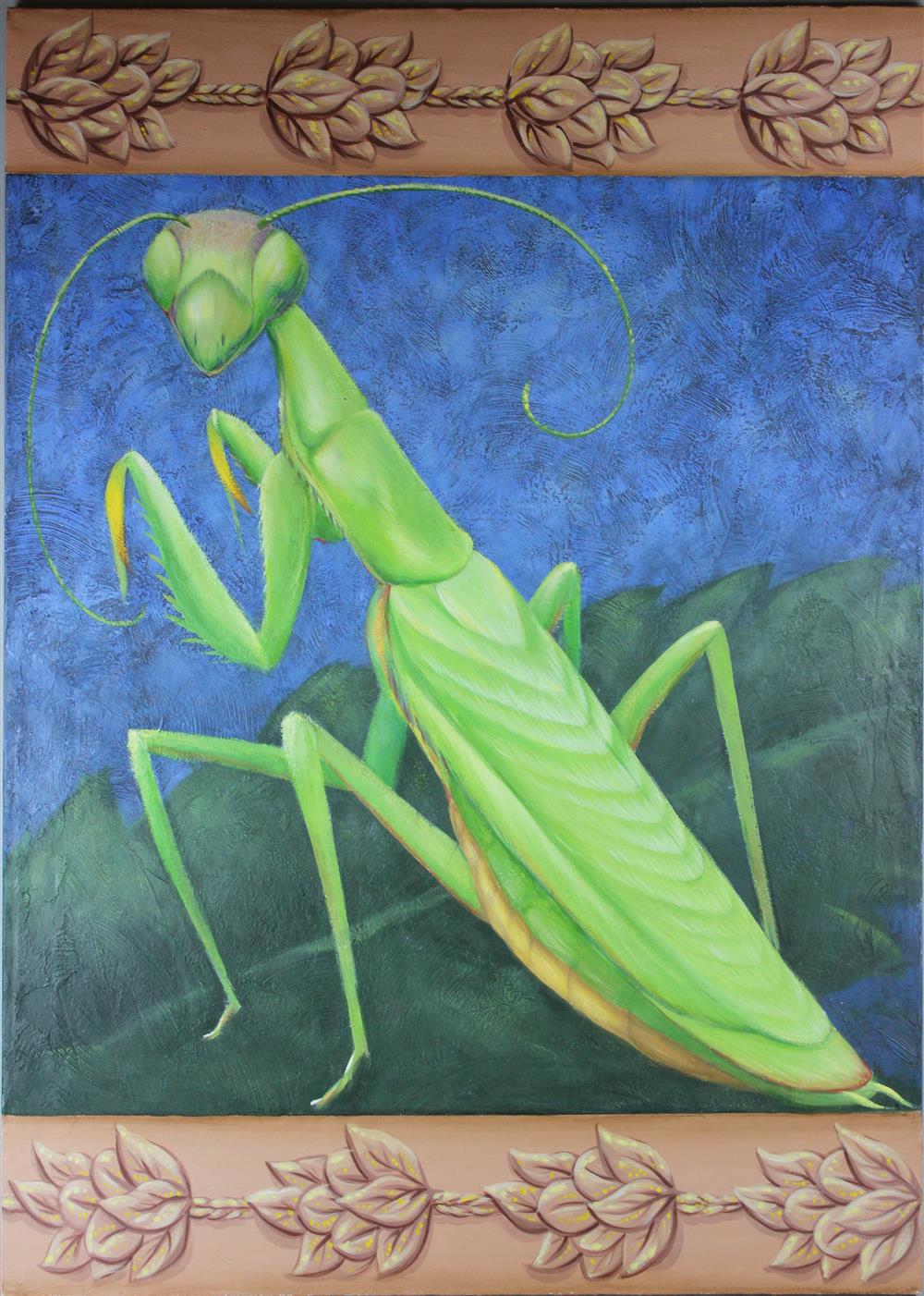 Appraisal: PRAYING MANTIS Acrylic on canvas x in