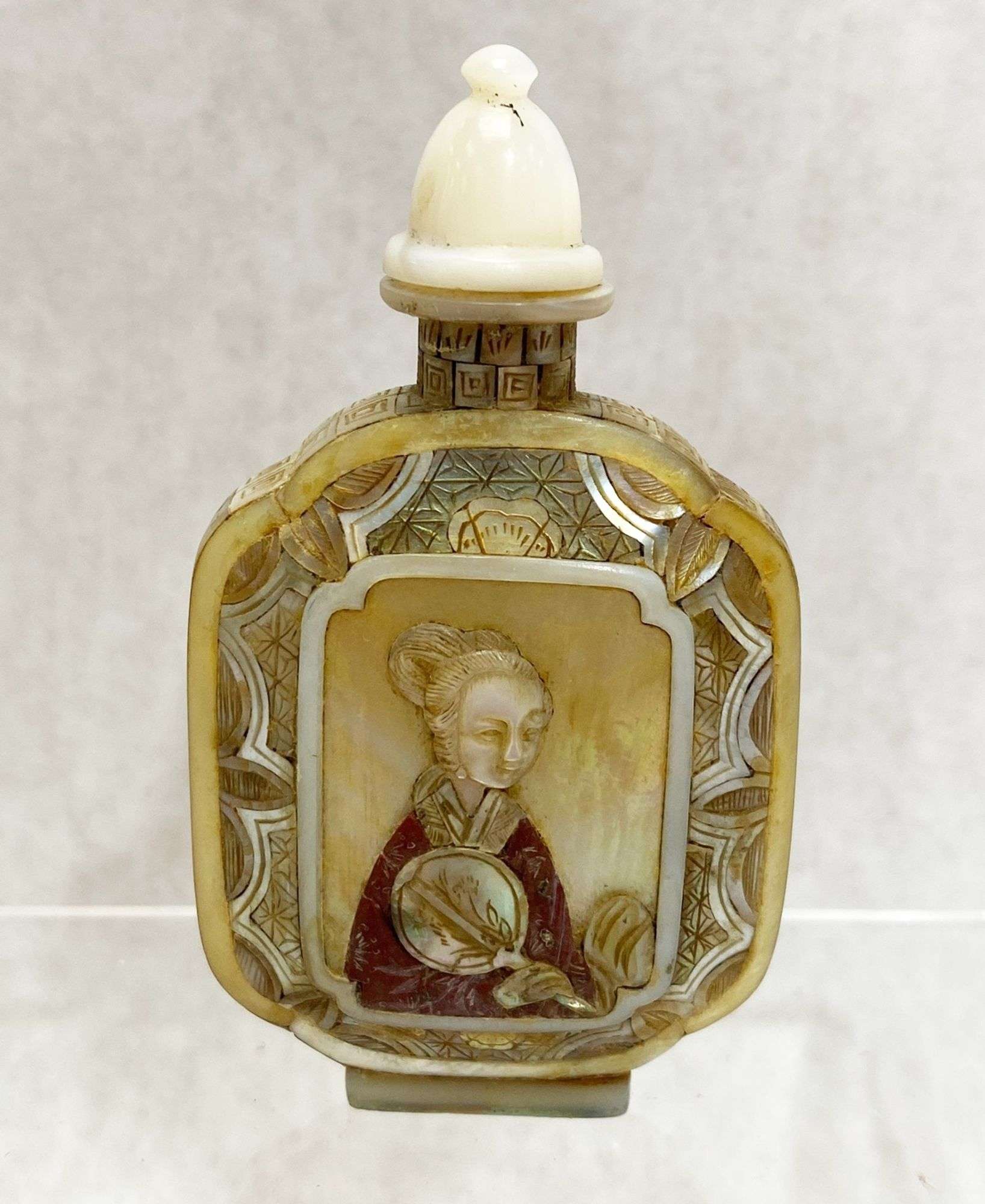 Appraisal: Chinese Signed Mother Of Pearl Snuff BottleCondition Please see photos