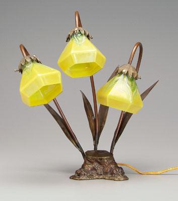 Appraisal: Art glass lamp three arms with leaf and floral decoration