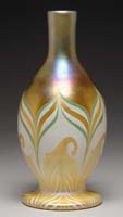 Appraisal: QUEZAL DECORATED VASE Iridescent gold and green pulled and hooked