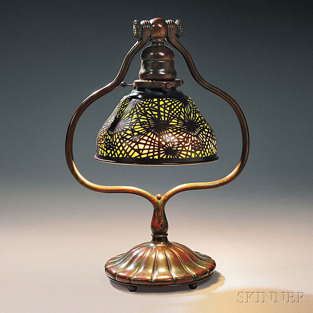 Appraisal: Tiffany Studios Pine Needle Desk Lamp Patinated bronze blown glass