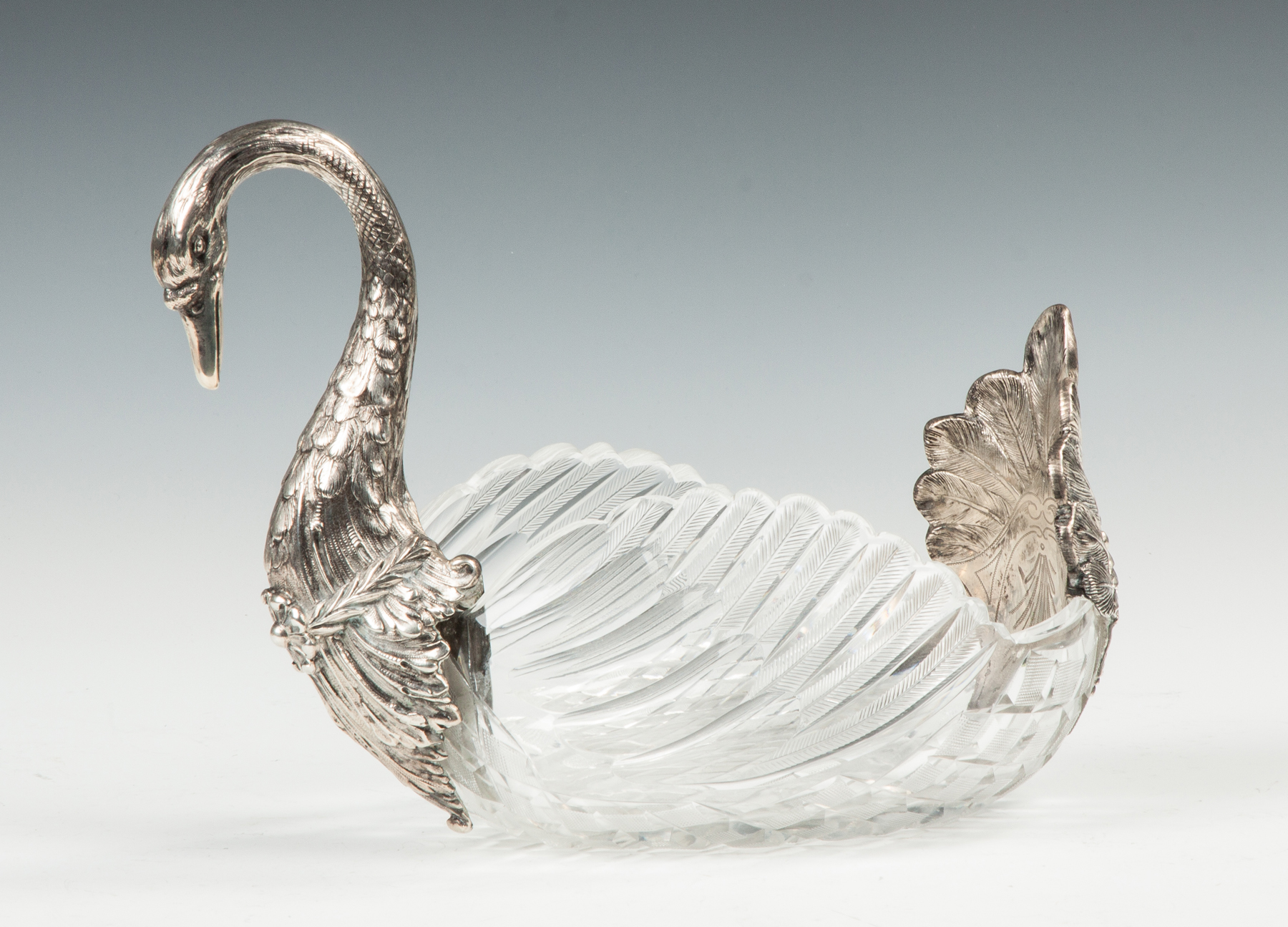 Appraisal: Cut Glass Silver Swan Center Bowl th cent silver