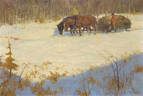 Appraisal: W Krawyec th century Horses in Snow oil on canvas