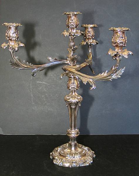 Appraisal: An English silverplated four light candelabra second half th century