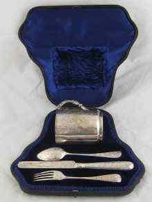 Appraisal: A late Victorian silver Christening set of mug knife fork