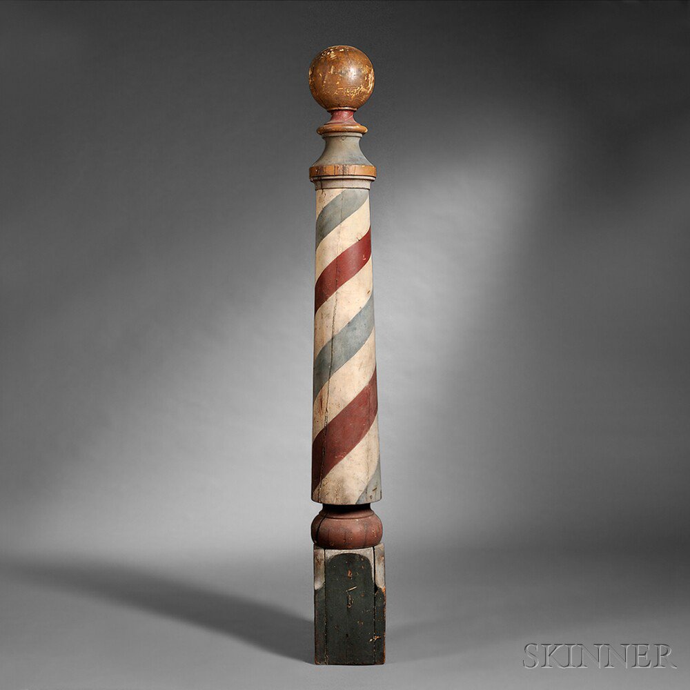 Appraisal: Gilt and Polychrome Turned Wood Barber Pole America last half