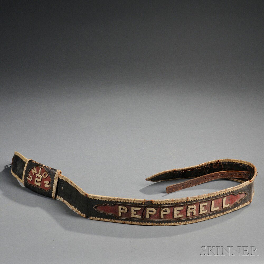 Appraisal: Patent Leather Fireman's Belt Pepperell Boston black belt with applied