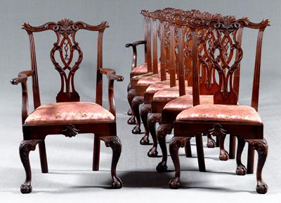 Appraisal: Set Chippendale style dining chairs mahogany finely carved in the