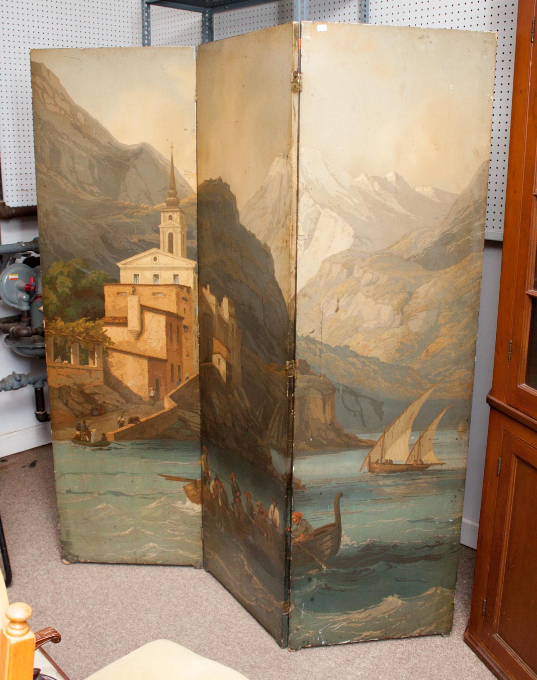 Appraisal: Folding painted three-panel screen