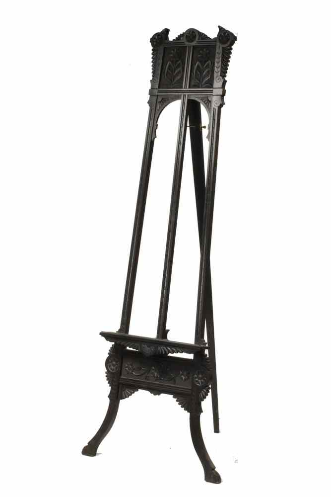 Appraisal: DISPLAY EASEL - Black Lacquered American Aesthetic Period Display Easel