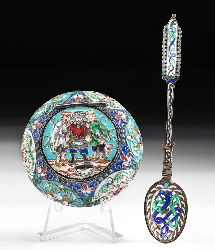 Appraisal: th C Russian Danish Cloisonne Jar Spoon Eastern Europe Russia