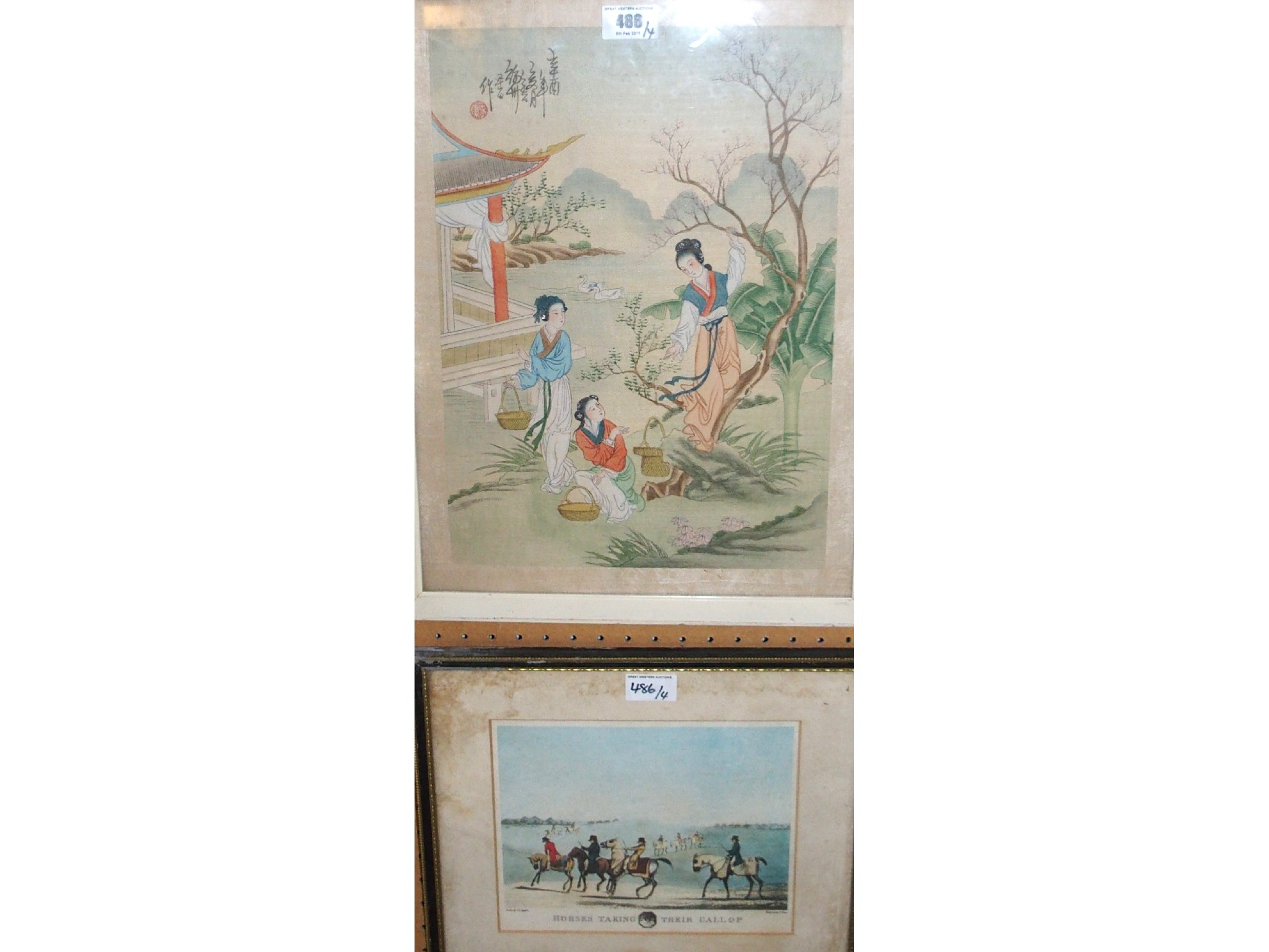 Appraisal: CHINESE SCHOOL Gathering together in the garden watercolour on silk