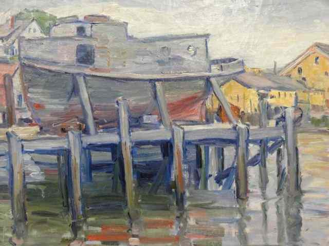 Appraisal: RICHMOND Agnes Miller Oil on Canvas of HarborScene Estate signature