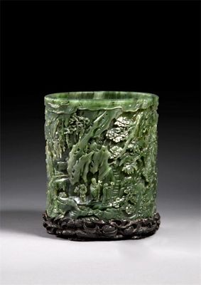 Appraisal: The Buchanan-Jardine Bitong A Magnificent Chinese Imperial Spinach-Green Jade Brush