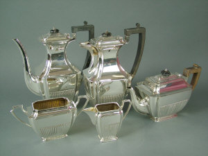 Appraisal: A five piece epns tea and coffee service of semi