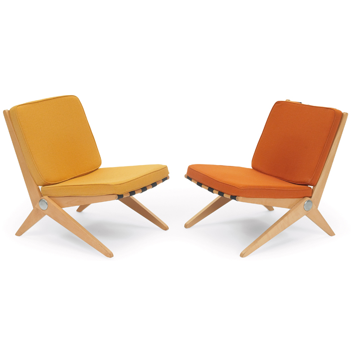 Appraisal: Pierre Jeanneret Scissor chairs pair by Knoll c birch frame