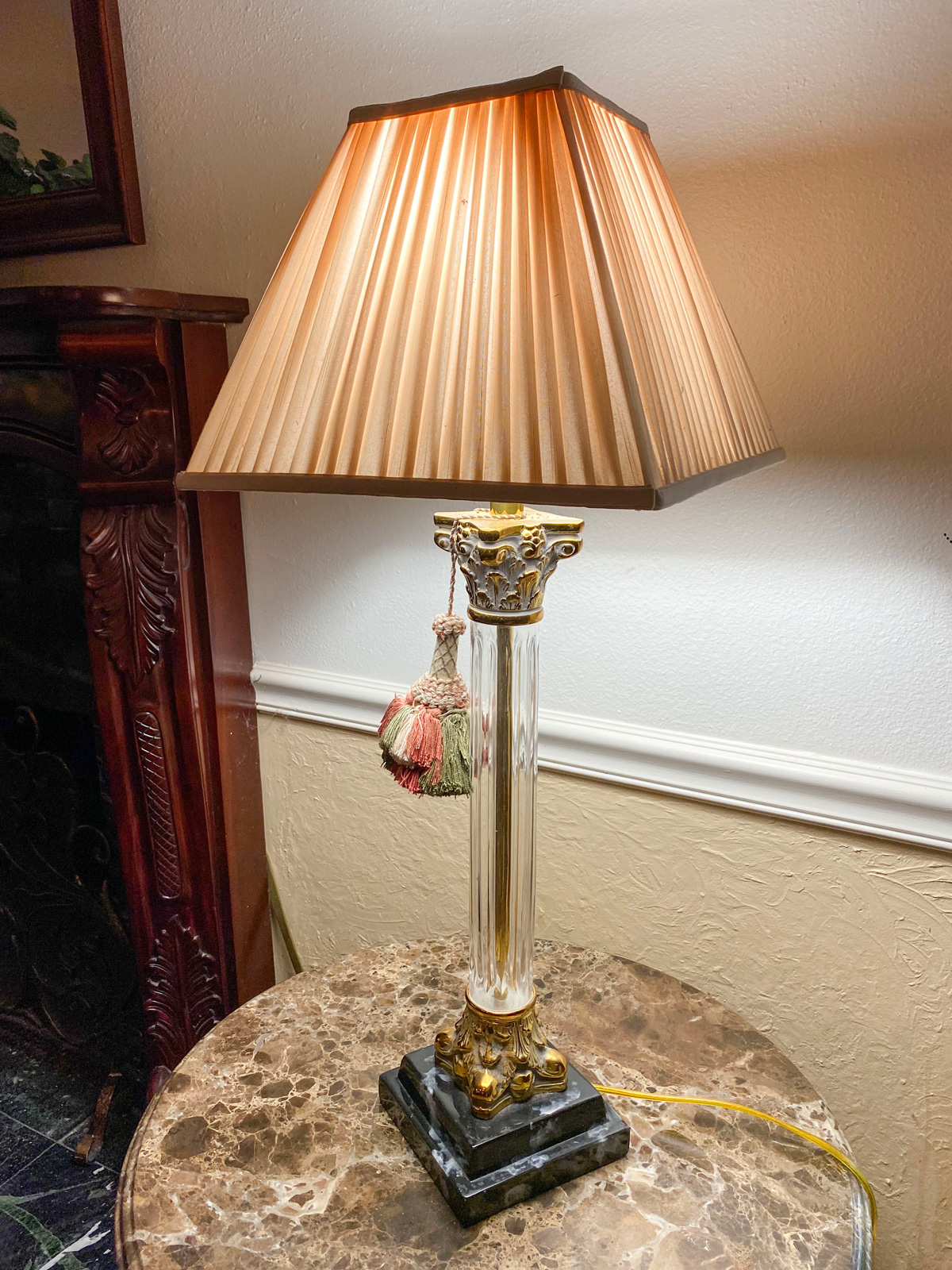 Appraisal: CORINTHIAN COLUMN FORM LAMP BASE Glass fluted body with gold