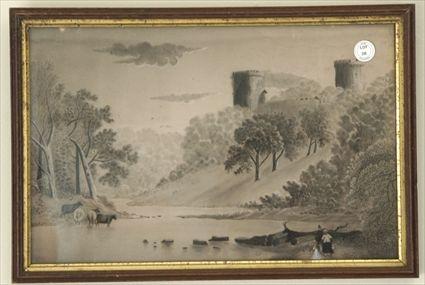 Appraisal: Sandpaper Picture th Century Spanish Countryside