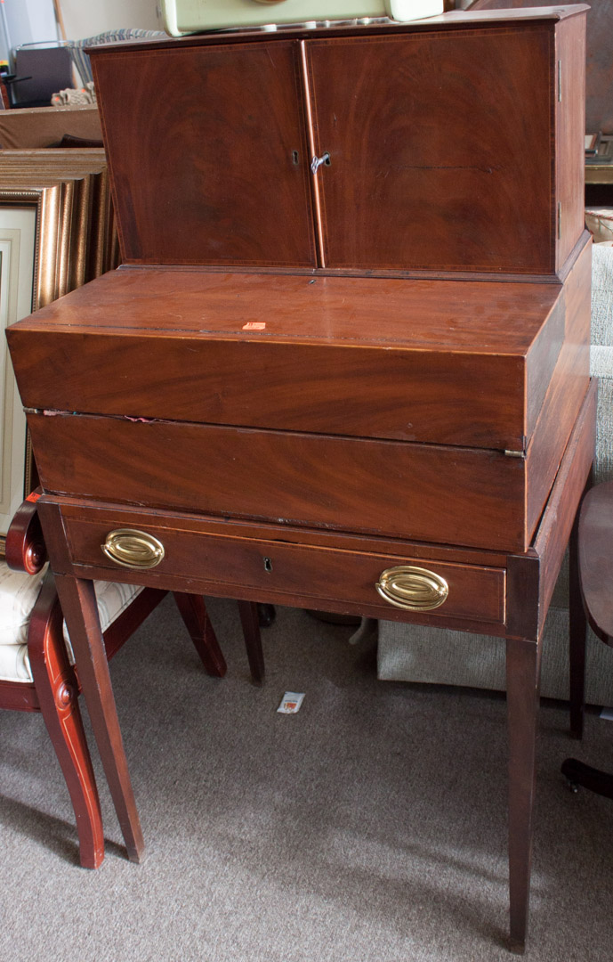 Appraisal: George III inlaid mahogany writing desk Condition Surface refinished interior