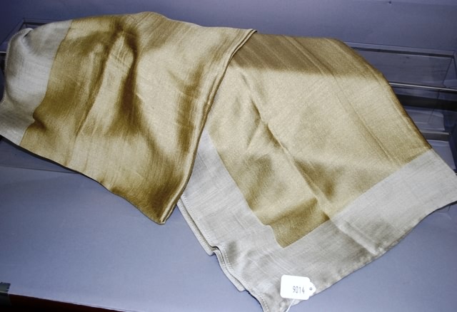 Appraisal: Giorgio Armani gold cream silk cashmere striped scarf Approx size