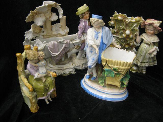 Appraisal: pcs Victorian Bisque figural vases figurines with children tallest is