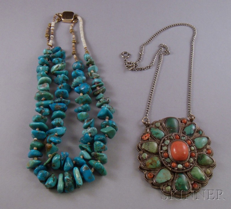 Appraisal: Two Pieces of Turquoise Jewelry including a double-strand tumbled bead