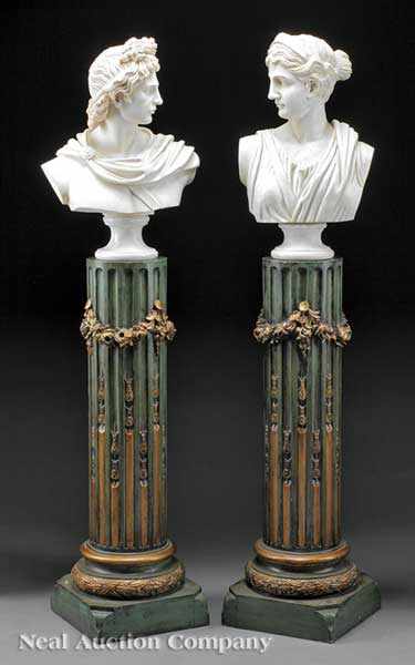 Appraisal: A Pair of Neoclassical-Style Carved Marble Busts of the Apollo