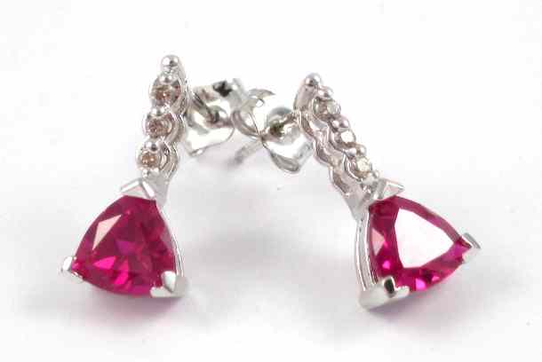 Appraisal: PAIR OF SYNTHETIC RUBY EARRINGS each k white gold set