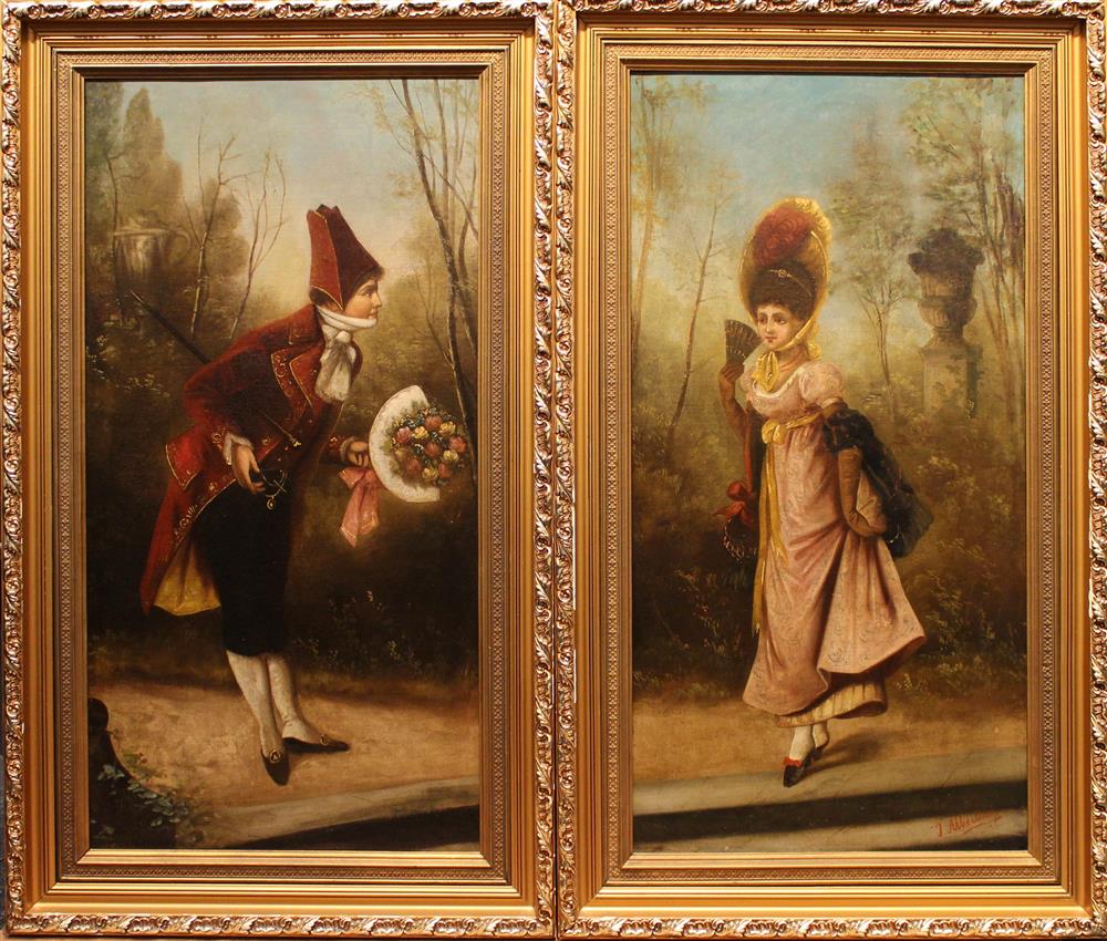 Appraisal: J ALBERTINI PAIR OF TH CENTURY PORTRAITS Oil on canvas