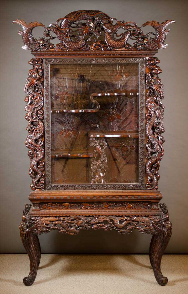 Appraisal: CHINESE STYLE DISPLAY CABINET ON STAND Japanese export Meiji era