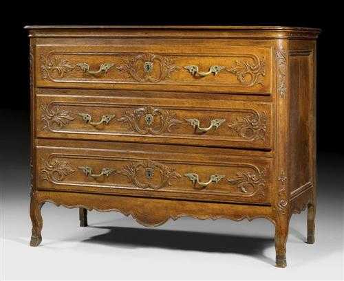 Appraisal: CARVED OAK CHEST OF DRAWERS Louis XV Aachen-Liege circa With