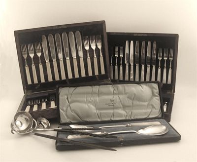 Appraisal: A cased set of twelve pairs of plated fish knives