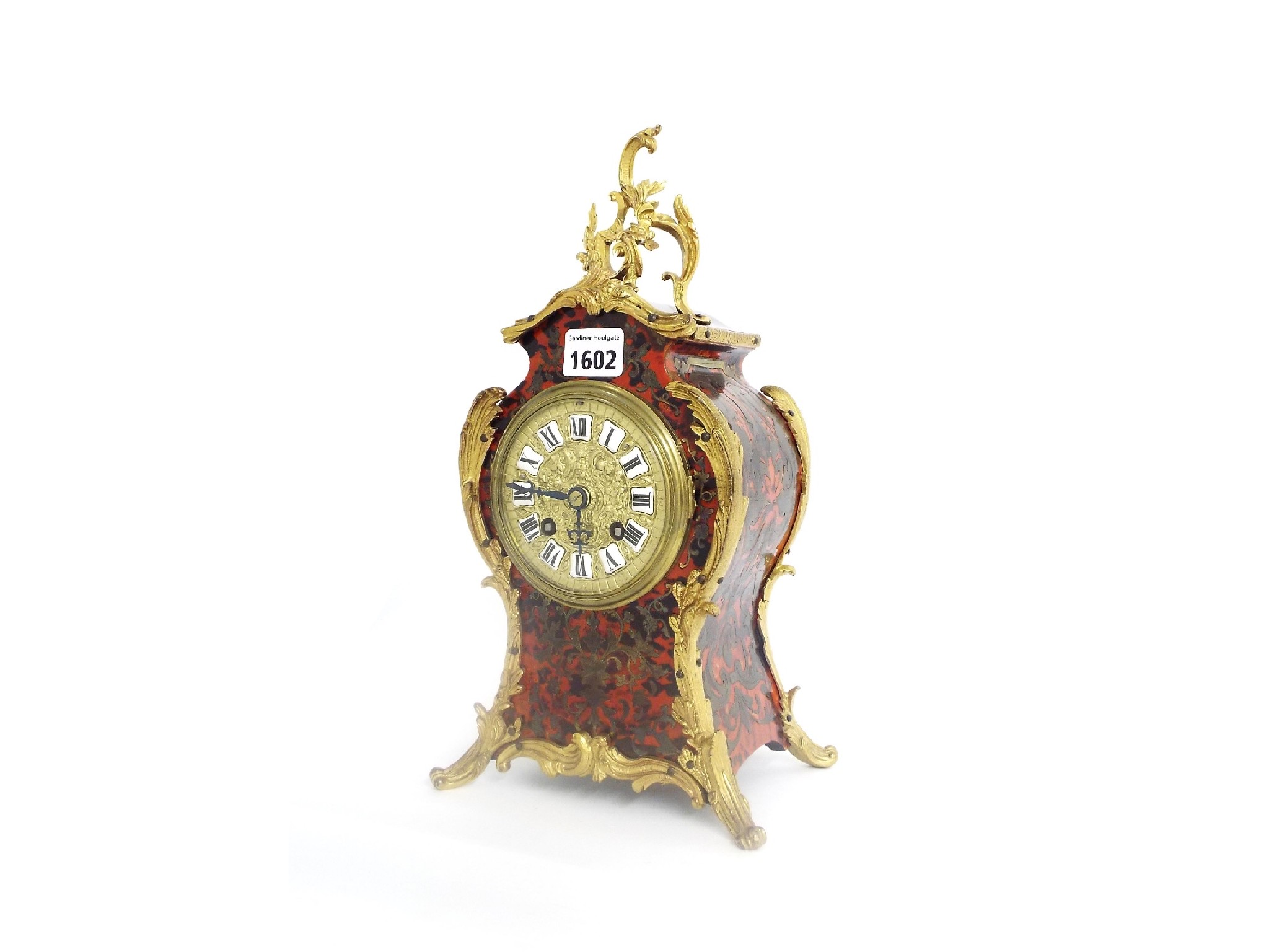 Appraisal: French boulle two train balloon mantel clock the movement back