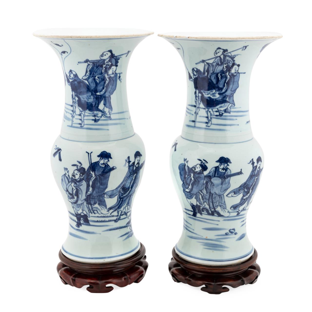 Appraisal: PR CHINESE BLUE WHITE FIGURAL FENGWEIZUN VASES Pair of Chinese