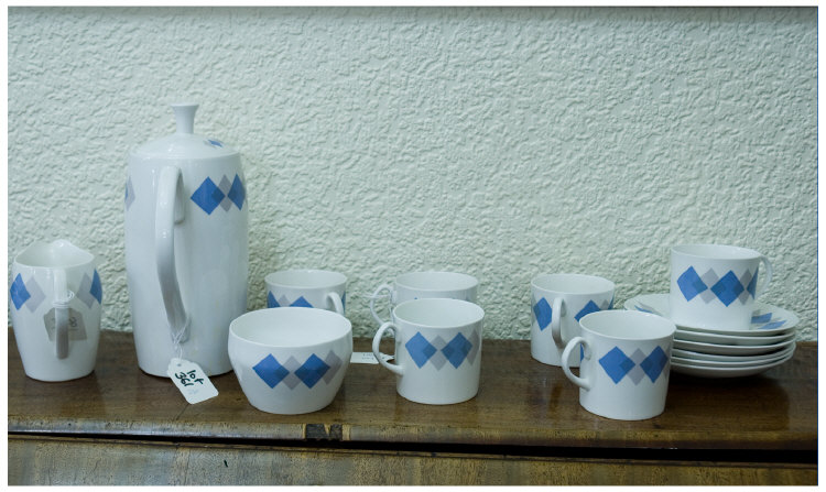 Appraisal: Shelley Fine Bone China Coffee Set 'Blue Harlequin' cups saucers