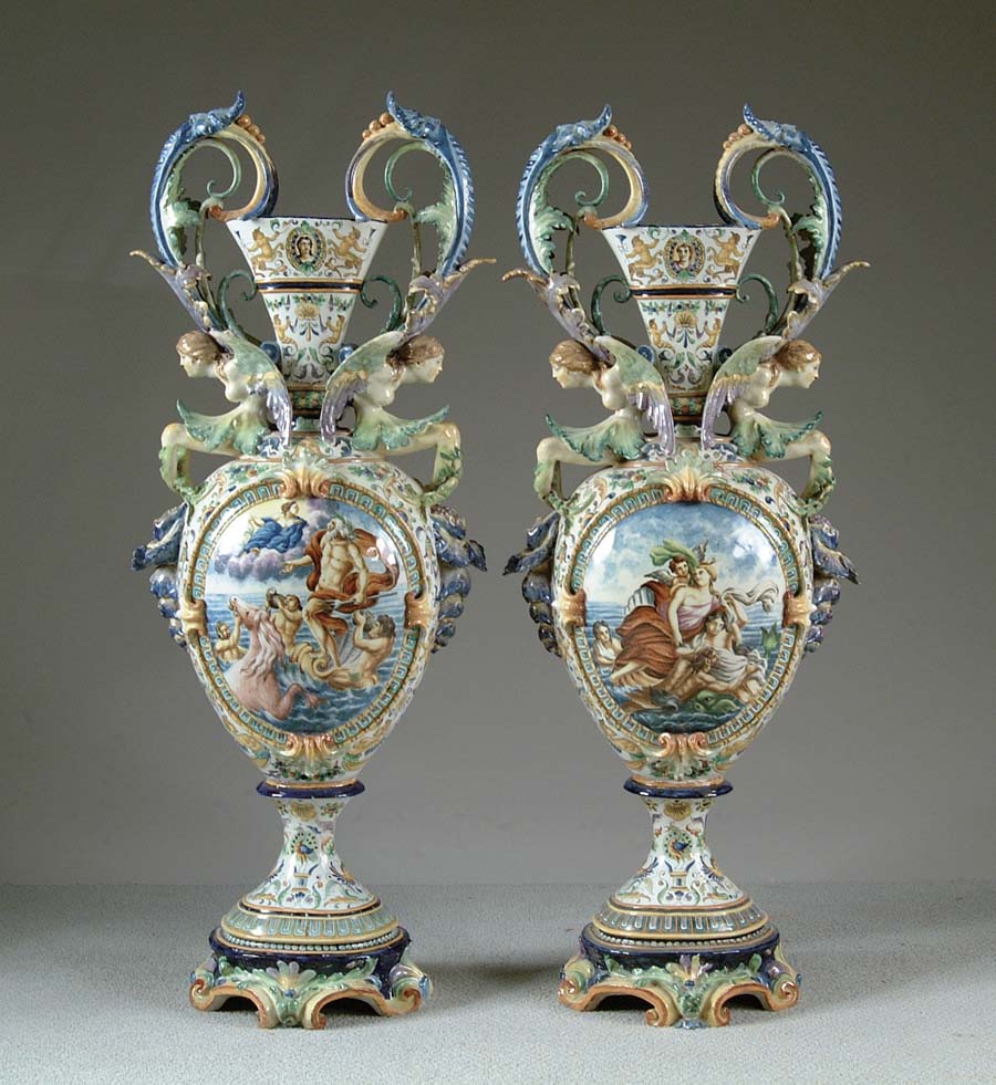 Appraisal: PAIR OF ITALIAN MAJOLICA VASES Exceptional large Italian vases are