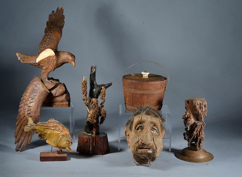 Appraisal: FOLK ART GROUPINGa great group of wooden items loss to