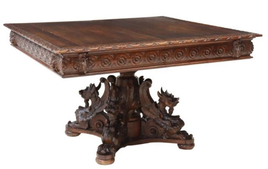 Appraisal: Renaissance Revival carved walnut extension table late th c top