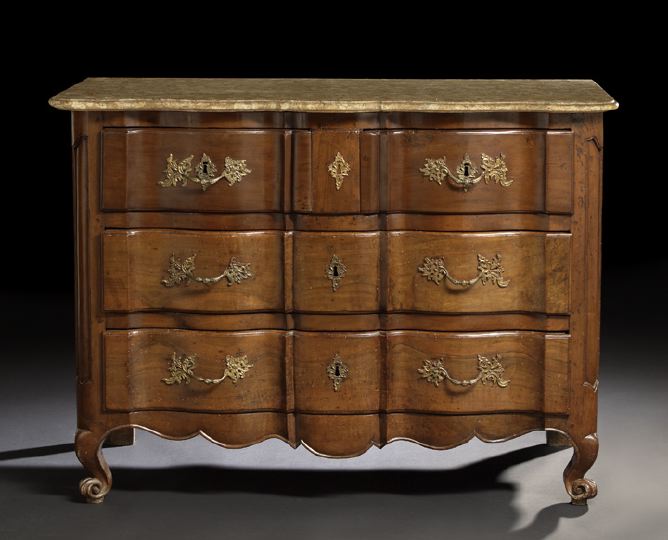 Appraisal: Good Louis XV-Style Walnut and Marble-Top Commode late th century