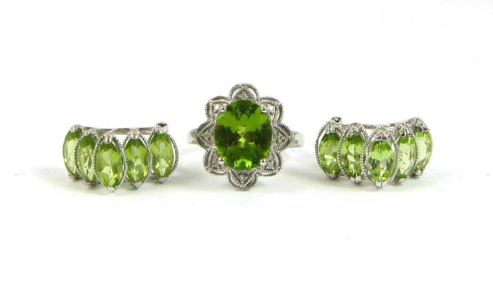 Appraisal: PERIDOT AND FOURTEEN KARAT GOLD RING AND EARRINGS including a